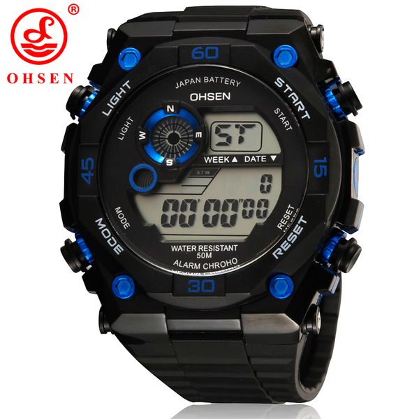 

original ohsen sports men's watches luxury digital watch led back light date alarm wristwatch waterproof clock relogio masculino, Slivery;brown