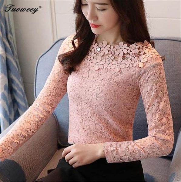 

3 цвета 2019 осень blusas сексуальные женщины выдалбливают слэш шеи кружева крючком рубашки с длинным рукавом тонкий повседневные топы блузк, White