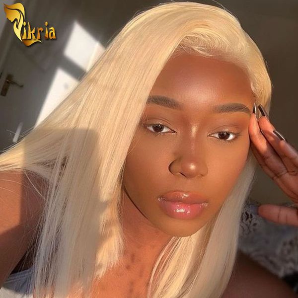 

silky straight short bob 613 blonde lace front wig full lace human hair wig preplucked natural hairline with baby hair for black women, Black;brown