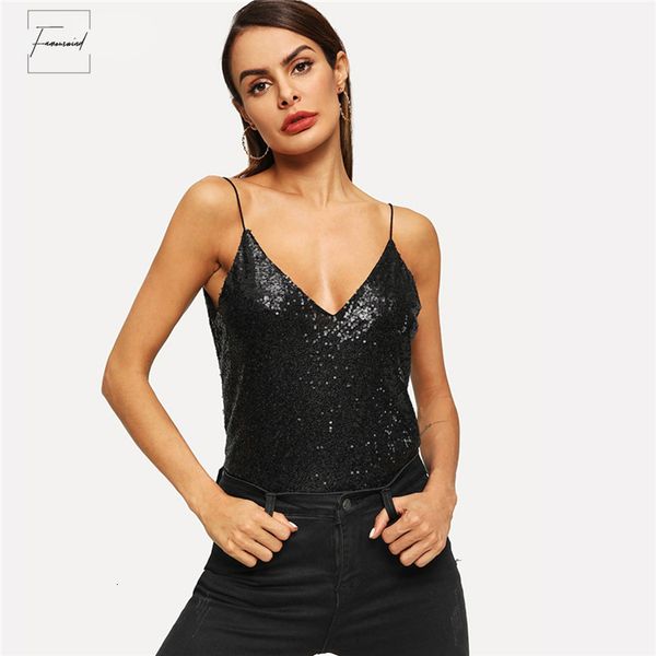 

backless black tank v neck sequin cami spaghetti strap party plain women summer casual polyester elegant modern lady, White