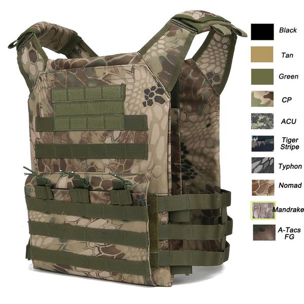 Tactical Vest JPC Plate Transportador Outdoor Sports Airsoft Gear Molle Bolsa Bolsa Camuflagem Combate Assault No06-010