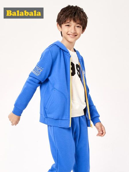 

children suit boys autumn and winter 2020 new big children's fashion sports plus velvet warm two-piece set, White
