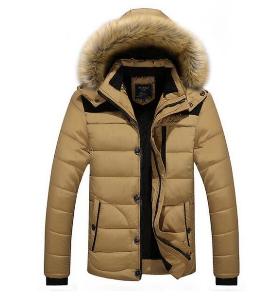 

2018 men winter jacket fashion casual outerwear thicken warm inside male winter jacket fur collar detachable men parkas coats, Tan;black