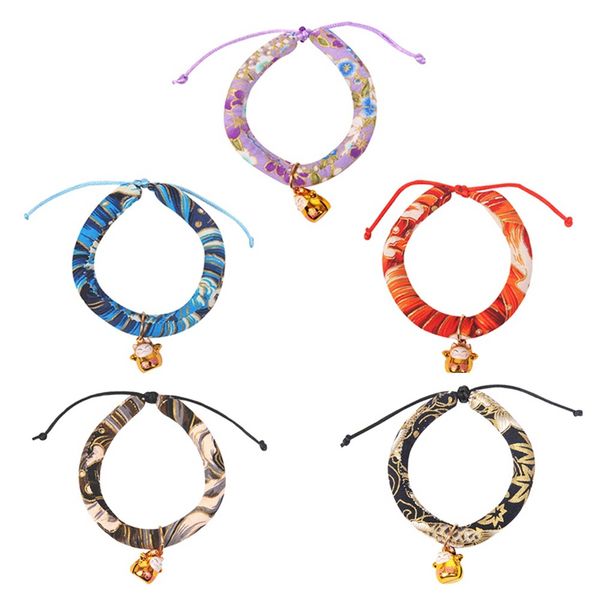 

japanese style handmade adjustable dog cat collar 4 size printed necktie necklace with bell for puppy kitten pet cat accessories