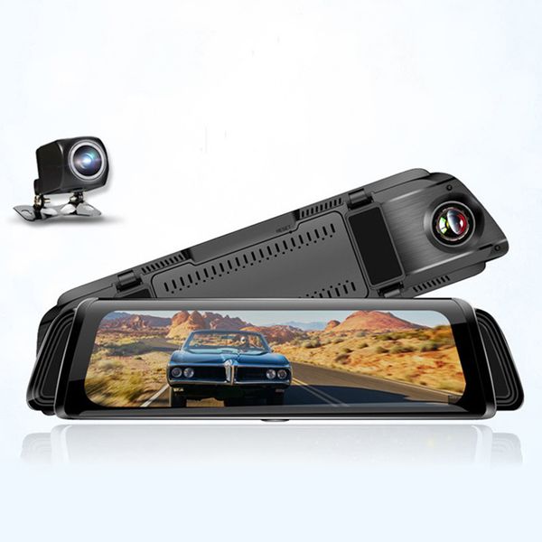 

10 inches dual lens car auto driving recorder ips dash cam rear view mirror safe camera 170 degree wide angle hd touch screen