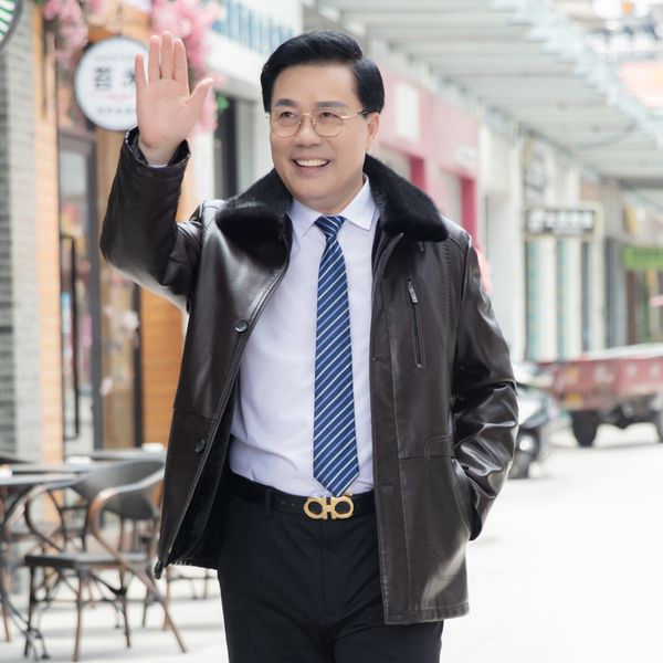 

jaqueta couro sale men engine leather parka winter down jacket 2018 new middle-aged sheep coats large size outerwear male, Black