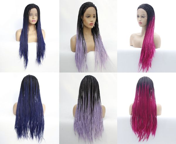 

new designer fashion sell africa braid lace front wig hand rubbing three strands ombre synthetic hair wigs marely braid plaint full head, Black;brown
