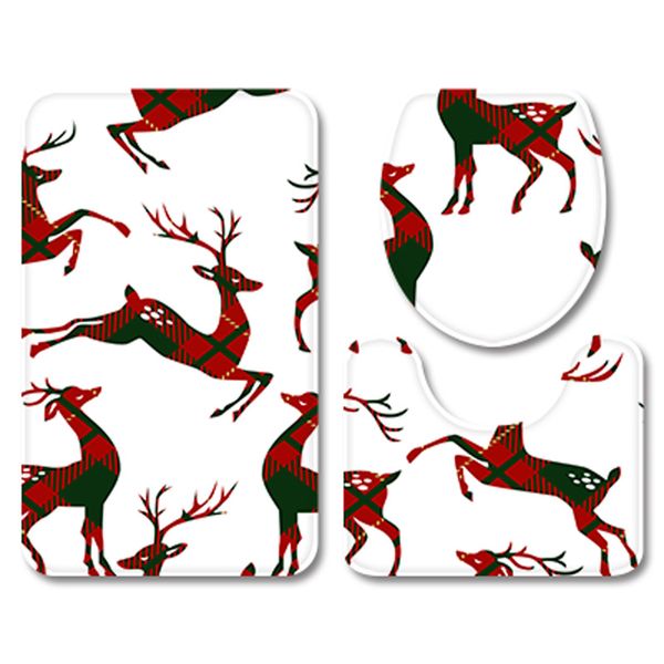 

cartoon xmas deer bathroom carpet set flannel home decorative toilet pad cover bath mat christmas white toilet seat cover set