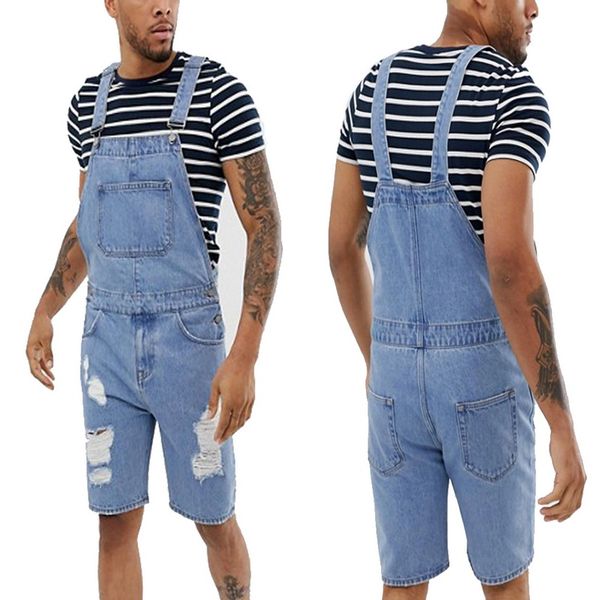 

monerffi 2019 summer men blue black short jeans overalls fashion ripped jeans short jumpsuit men trend denim suspender pants