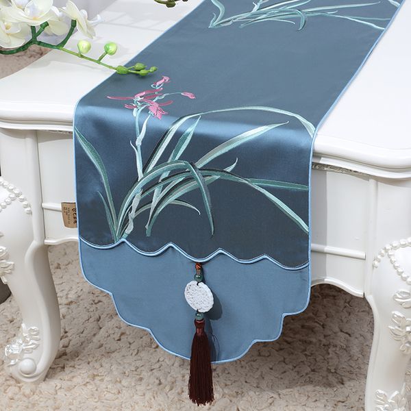 Jacquard Orquídea grama Extra Longo Da Tabela Runner Novo Chinês Brocado De Seda De Jantar Pano De Mesa Do Partido Retângulo Decoração De Natal Mesa De Jantar