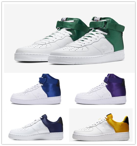 

forced 1 high '07 v8 bulls celtics clippers lakers black satin navy amarillo men women running shoes for sports sneakers 36-45