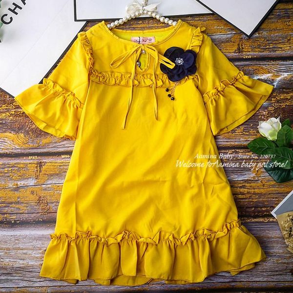 

flowers floral brooch princess baby girls dress 2020 new spring summer party kid dress for girl wholesale children clothes lot, Red;yellow