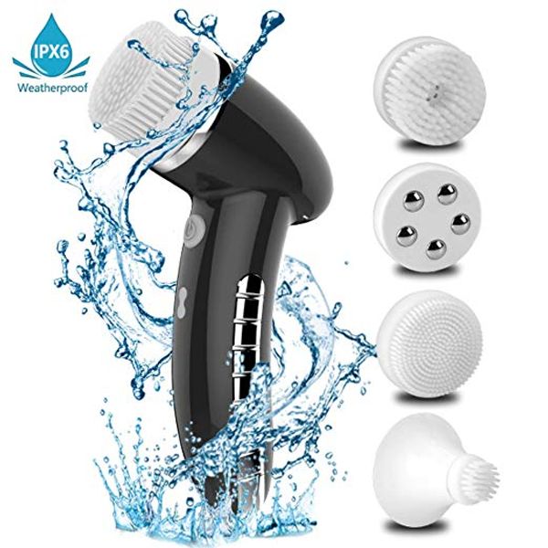 

4in1 facial cleansing brush tools sonic vibration mini face cleaner silicone deep pore cleaning electric waterproof massage with 4 heads