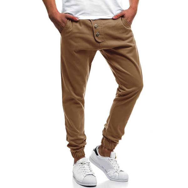 

2018 outdoor spring autumn sport hip hop khaki baggy button stretch pantalones track pants men jogging running trousers, Black;blue