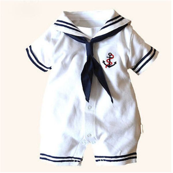 

newborn baby boy romper anchor sailor costume infants white cotton short sleeve one piece jumpsuit halloween costumes, Blue