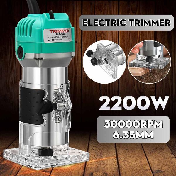 

2200w woodworking electric trimmer 1/4inch wood milling engraving slotting trimming machine hand carving machine wood router set