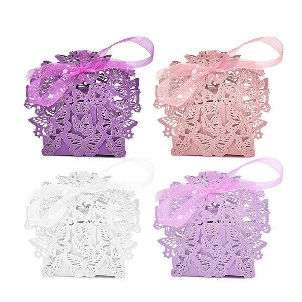 

romantic wedding favors decor butterfly diy candy cookie gift boxes wedding party candy box with ribbon 4 colors