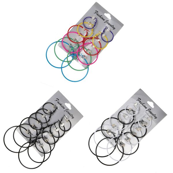 

6 пар / набор punk gold color mix размер большой круг серьги для женщин обруч стимпанк уха женщины statement серьги set партии ювелирных изд, Golden;silver