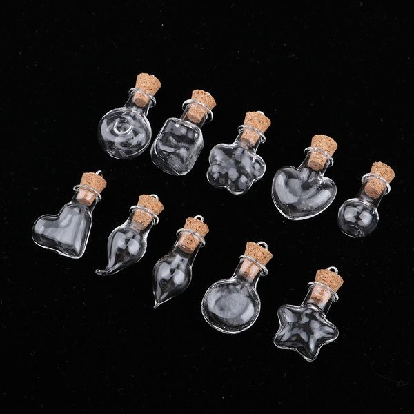 

10 pack assorted mini empty glass bottle vials with cork holes charm pendants wish bottles for jewelry making, Silver