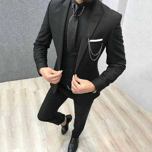 

slim men suits for wedding black groom tuxedos trajes de hombre groomsmen blazer 3piece costume homme mariage peaked lapel terno masculino, Black;gray