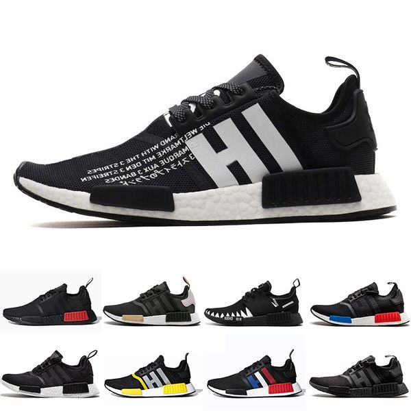 

New Running shoes Atmos x NMD R1 Primeknit Triple White Bee nmds designer Running shoes For Men Women OREO Runner Sports sneakers 36-45