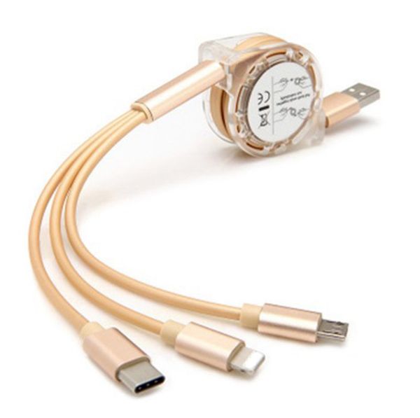 

Retractable 3 in 1 u b charging cable type c u b data cable charging data cable mobile phone charger 3 in 1 fa t charging micro u b