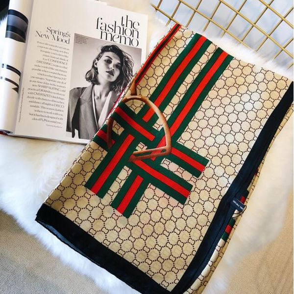 

2019 new brand scarf women's long shawl autumn s designer scarf grid printed silk scarf for women 180*90cm #264, Blue;gray