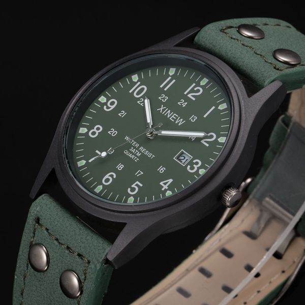 

2018 xinew mens watches sports style leather strap luminous dial casual quartz watch with calendar relogio masculino original, Slivery;brown