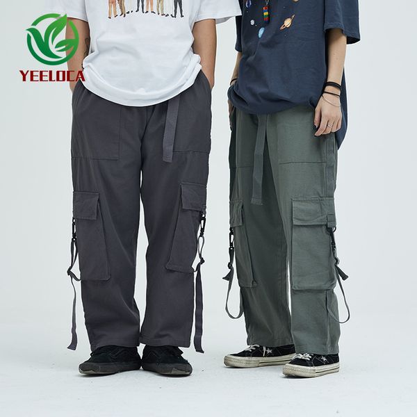 

multi-pocket tactical pants overalls 2020 new solid color fashion hip-hop loose streetwear joggers trousers high quality, Black