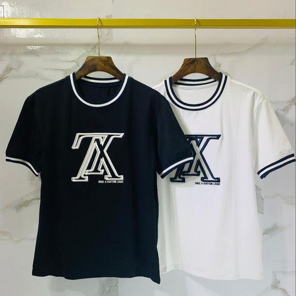 

new short-sleeved summer palm angle double yarn single-sided 230 g fabric men and women fashion lovers over size short-sleeved t-shirt576, White;black