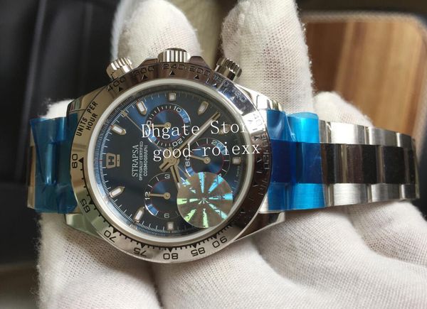 

customized men's chronograph watches mens automatic watch eta 7750 blue dial cosmograph men valjoux sport 116509 sapphire wristwatches, Slivery;brown