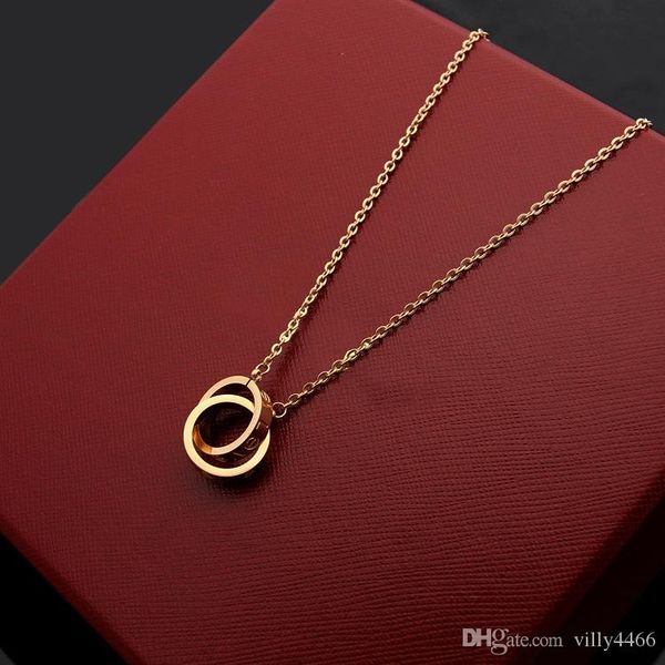 

fashion luxury 2019 new brand designer for women necklace big double ring 18k gold titanium steel charm necklace jewelry, Silver