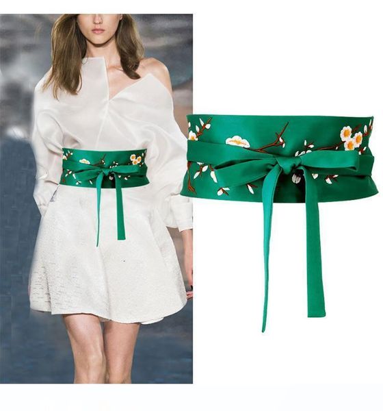 

женщины девочки вышитого waistband женского шелковый широкий пояс мода цветы вышивка ретро национальный зеленый узелок пояс для платья, Black;brown