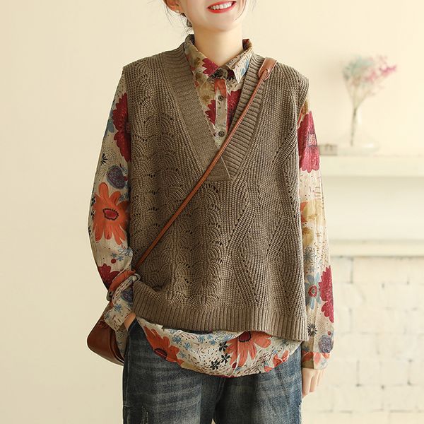 

johnature vintage vest sweaters for women v-neck sleeveless knitted 2020 spring new solid color women casual sweaters, White;black