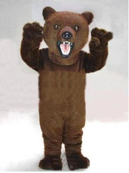 Alta qualidade marrom urso peludo mascote Adulto Tamanho Personagem de Banda Desenhada Carnaval Partido Outfit Terno Vestido Extravagante