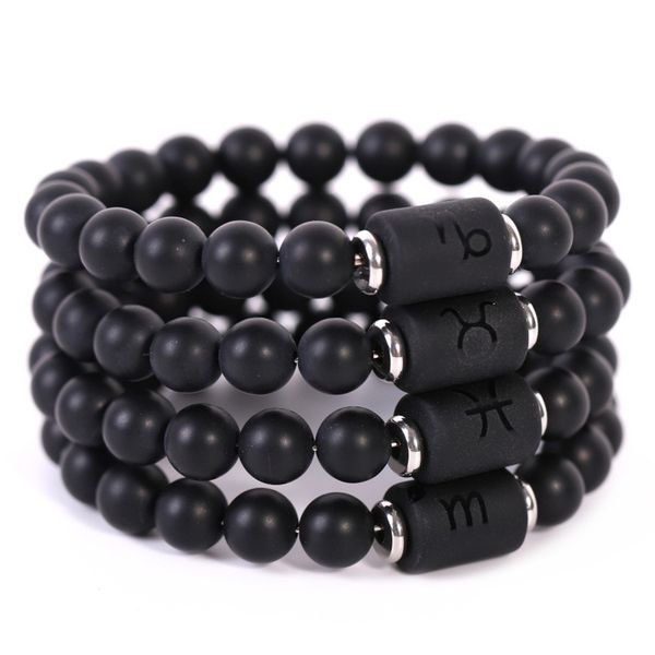 

diezi yoga jewelry 8mm natural black stone 12 constellation bracelet 2019 new lucky beads strand bracelet for women men jewelry, Silver