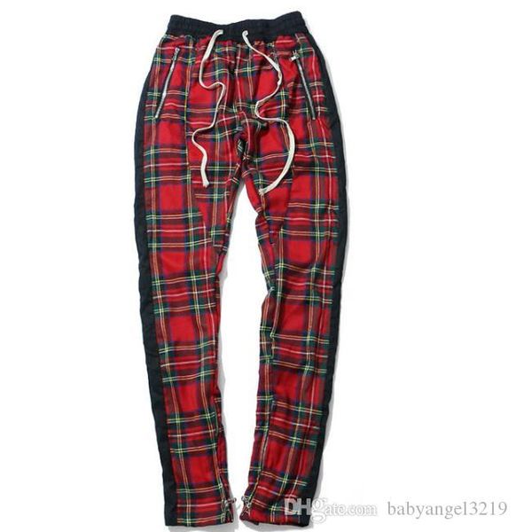 

vintage plaid jogger штаны страх божий stripes сращивание трек брюки kanye west вог лодыжки молнии slim fit брюки hip hop streetwear, Black