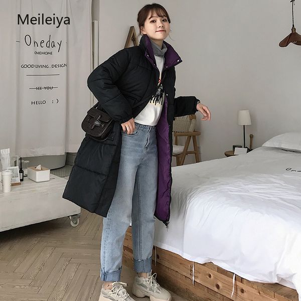 

meileiya women winter down jacket hooded ladies coat long coats parka oversize colour jacket mid-long women winter thick, Black