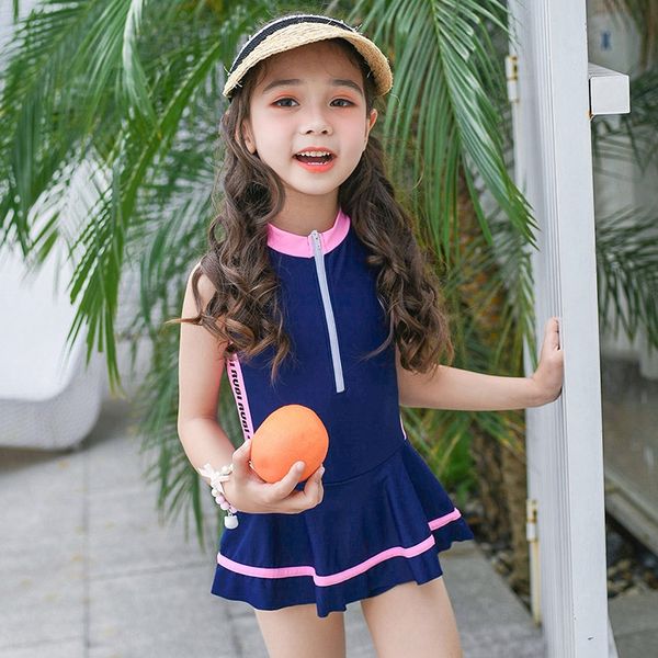 

children's girl's one-piece stand collar princess dress princess dress swimsuit boxers beach spring beach swimsuit, White;black