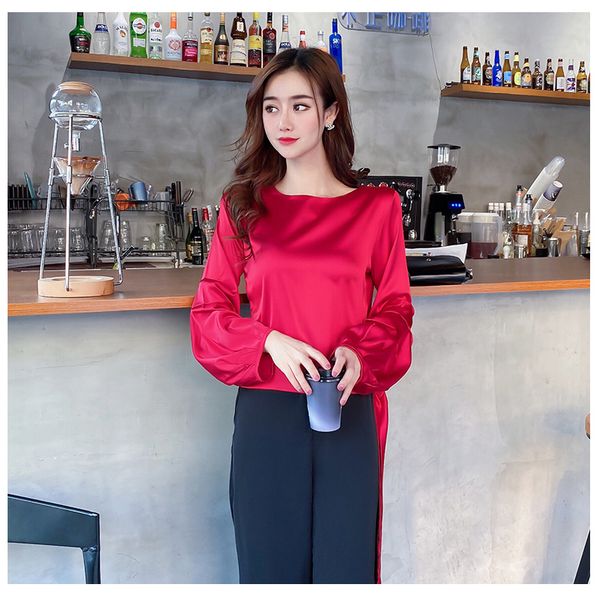 

selling runway women's silk satin shirts long sleeve loose casual ladies blouse plus size bow office designer shirts spring autumn, White