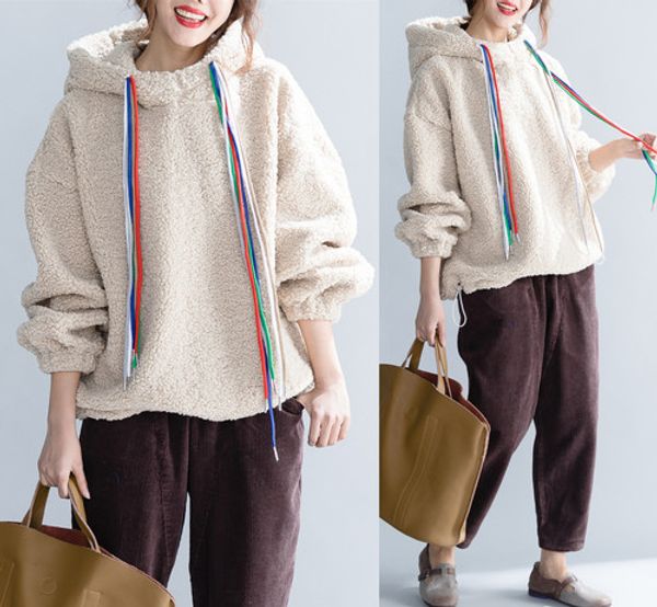 

autumn and winter 2019 new korean loose lambs wool pullover women oversized hoodie womens hoodies pullover hoodies women, Black