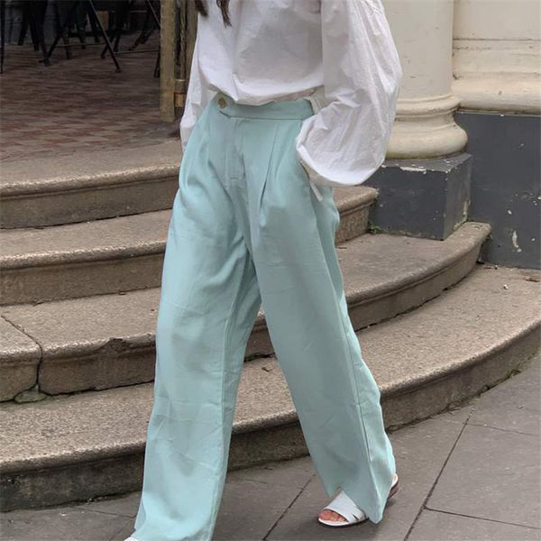

hzirip peppermint green wide leg брюки отдых 2020 streetwear шикарного straight большого размера повседневные твердые штаны сыпучего высоког, Black;white