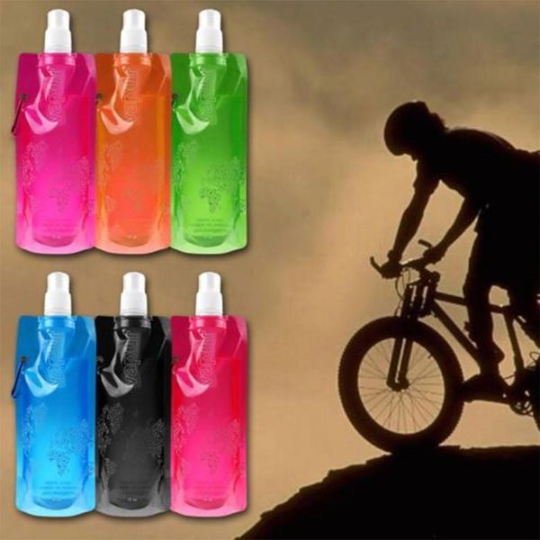 

hobbylane summer eco-friendly portable foldable reuseable 480ml water bottle with carabiner for outdoor sport travel folding bag