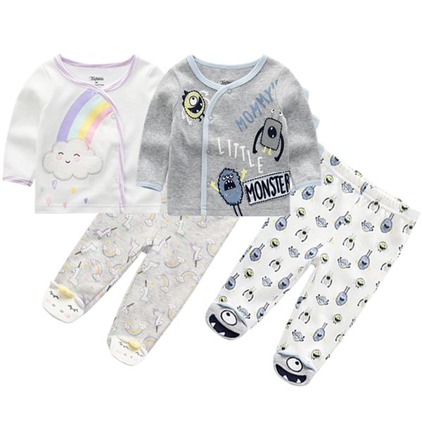 

2020 newborn boys and girls clothes cartoon fashion suit long-sleeved shirt + animal print pants 0-9m children's sportswear suit, White