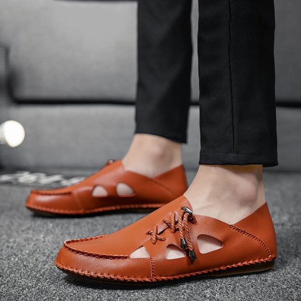 

mens sandals summer new fashion wild casual shoes men soft comfort simple lightweight non-slip leather shoes, Black