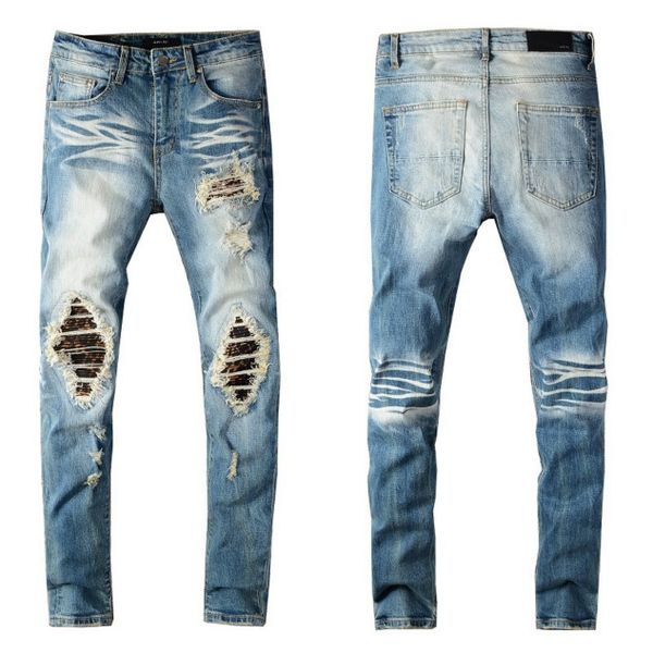 

men's designer jeans 2020 fashion new high street trendy ripped jeans distressed slim punk youth pants zipper slim trousers new, Blue