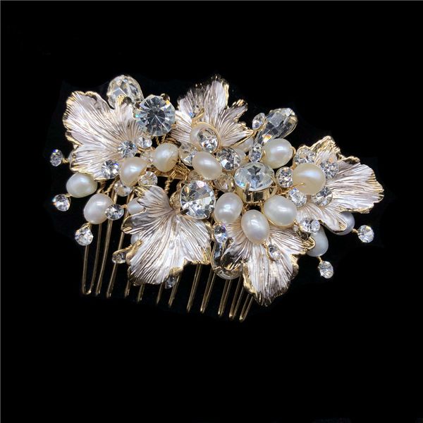 

элегантный пресной воды жемчуг свадебный гребень кристалл горный хрусталь золото аксессуары для волос головной убор ювелирные изделия my3521, Golden;white