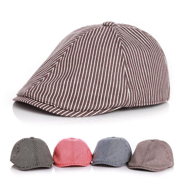 

striped kids caps cotton boys girls beret hat toddler sun cap, Yellow