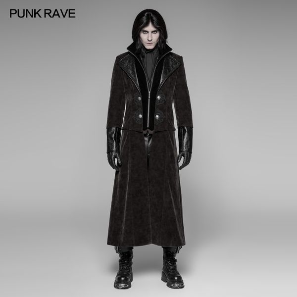 

2019 punk rave detachable gentleman style pu leather gothic steampunk lapel long coat jacket wy908co, Black;brown
