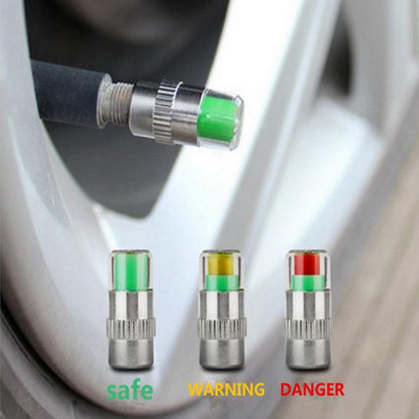

adeeing 4pcs 2.4 bar car tire pressure monitoring valve cap sensor indicator 3 color eye alert monitoring tire pressure r20